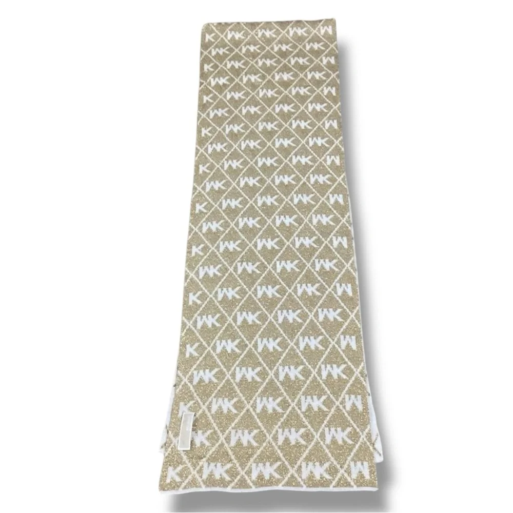MICHAEL Michael Kors Signature Logo Sparkly Glittery Gold & Cream Colored Scarf